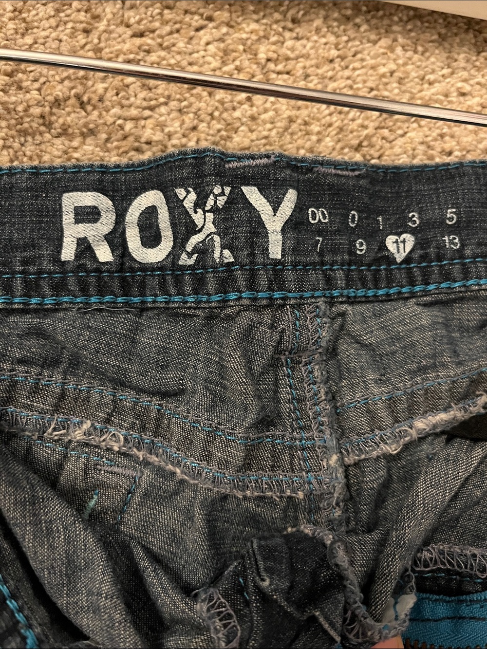 Roxy Washed Blue Denim Ruched Hem Shorts - Picture 3 of 3